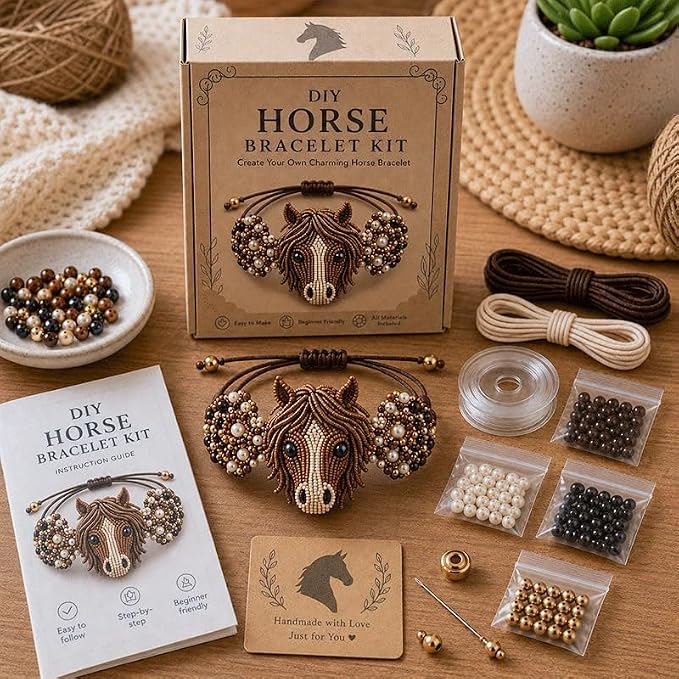 DIY Beaded Bracelet Making Kit, Beginner-Friendly Beaded Bracelet Animal Making Kit, Three-Dimensional Beadwork Jewelry Craft Kit with Full-Color Instruction Sheet, for Craft Lover (Horse)