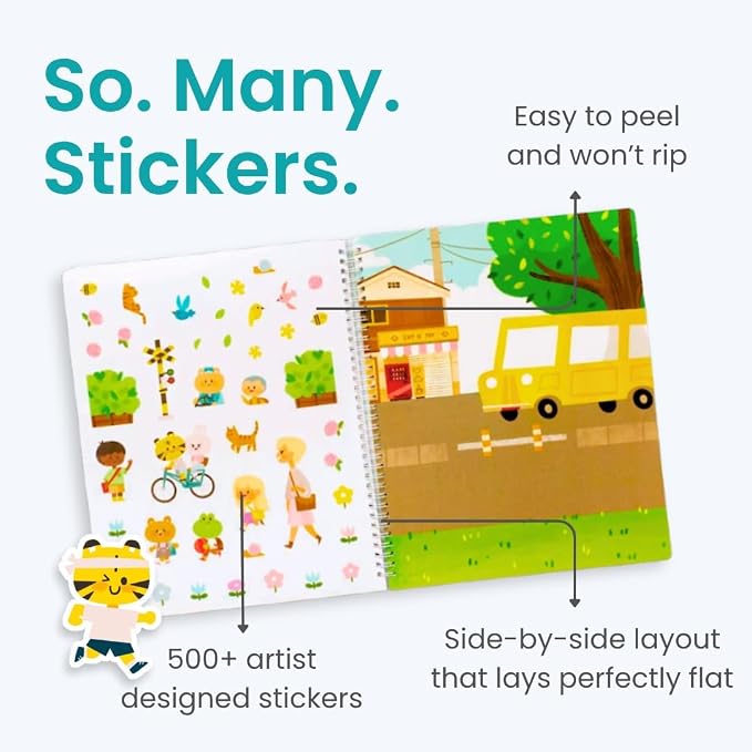 Let’s Go to School 500+ Sticker Book by Cupkin Fun Toddler Travel Activity Coloring and Sticker Book, Road Trip Essentials, 12 Coloring Pages 12 Side by Side Scenes for Ages 2–8 Years