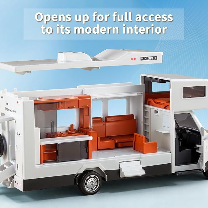 Camper Van Adventure Toy —— Vacation Toy Push and Go RV Toy with Light and Sound, Camper Van Gifts for Kids, Boys and Girls Age 3+