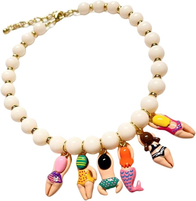 Creative Handmade Bead Bikinis Doll Pendant Necklace With Colorful Glass Beads for Beach Parties Accessories