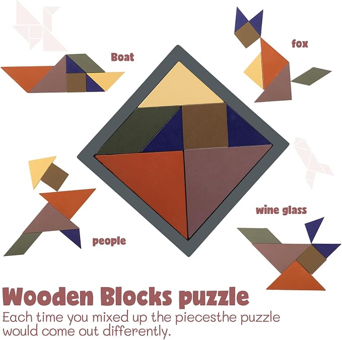 Yunsailing 3 Pack Large Wooden Blocks Puzzles Hexagon Tangram Puzzle Wooden Russian Brain Puzzles for Adult Challenge Teasers Geometric Jigsaw Logic Iq STEM Educational Gift Graduation(Stylish)