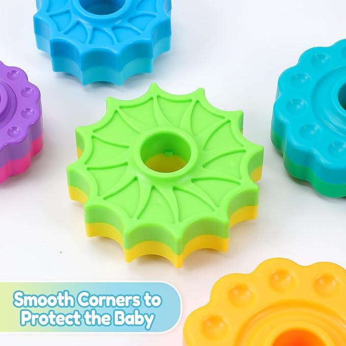 Riuja Baby Spinning Stacking Toys, 1-3 Rainbow Ring Stacker Montessori Toys for Babies, Sensory Toys for Toddlers, Christmas and Birthday Gifts Suitable for Boys and Girls (14 inches)