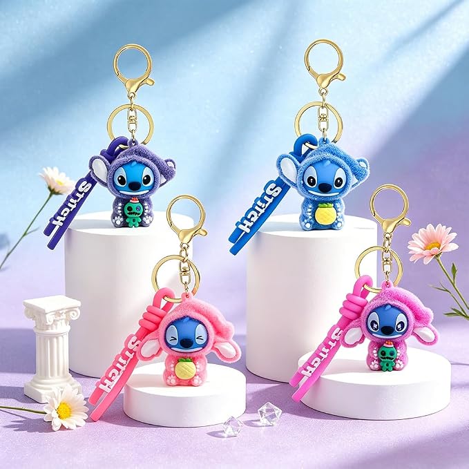 4Pcs Cute Cartoon Keychain Set, Collectible Anime Figure Keyring, Kawaii Pendant Accessory Fun Gift for Men Women