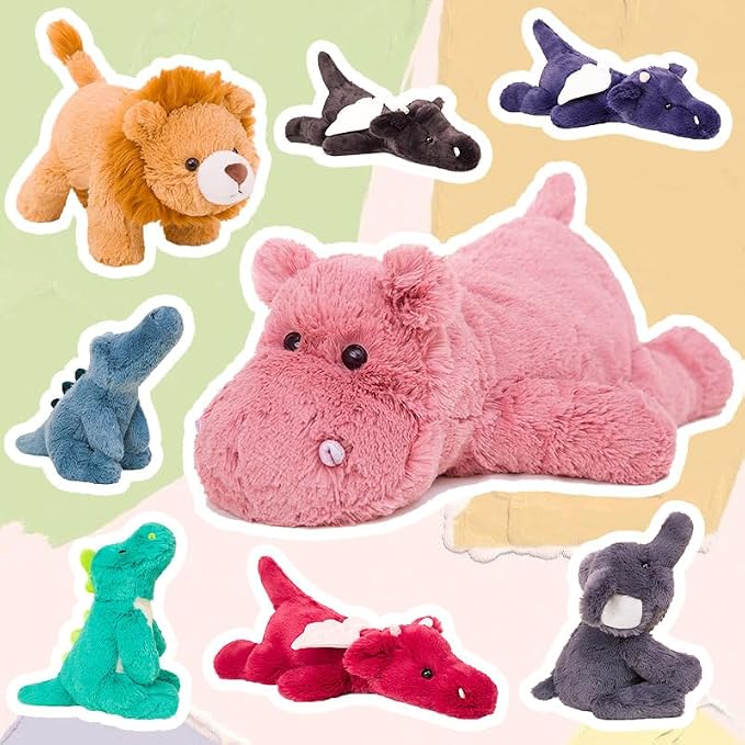 OSOCU® Microwavable & 1.8 LB Weighted Stuffed Animal - Pink Hippopotamus Heating Pad with Lavender & Tourmaline - Soothing Warm Heatable Plush Toy for Menstrual Cramps, Muscle Aches, Shoulder Tension