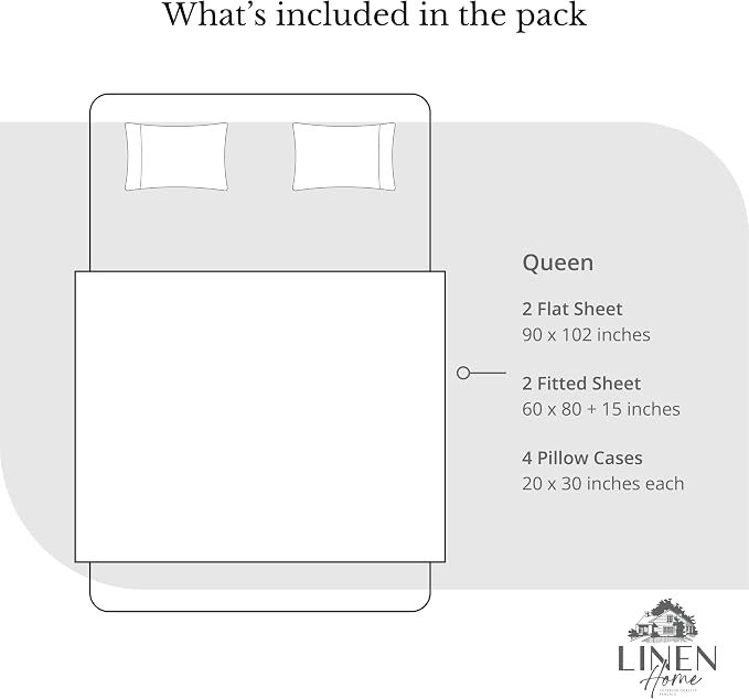 Linen Home 2-Pack Queen Sheet Set, 100% Cotton Percale Bedding, 8-Piece Value Bundle, Deep Pocket Cooling Bedsheets for Hot Sleepers Breathable & Crisp Hotel Quality, Long-Staple Cotton Prelude Purple