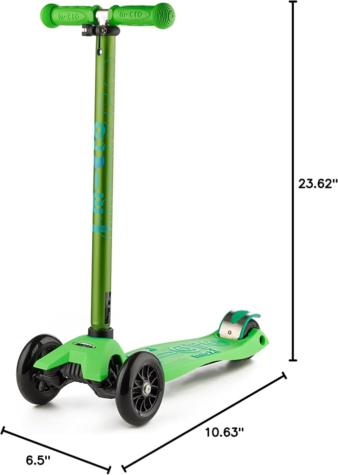 Micro Kickboard | Maxi Scooter for Ages 5-12 | Children up to 110 lbs | 3 Wheel Lean-to-Steer Design | Adjustable T Bar | Smooth Ride PU Wheels | Swiss Design