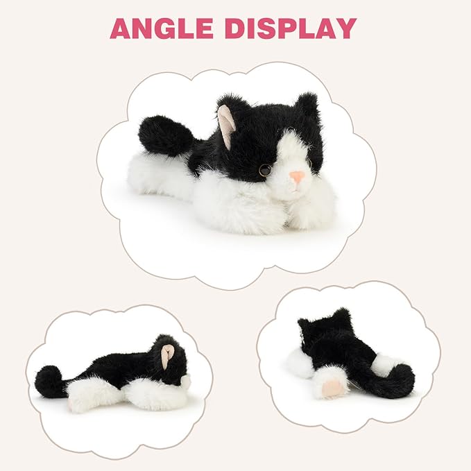 PEACH CAT Cat Stuffed Animal Cute Plushies Small Plush Toys Gifts for Kids Black and White
