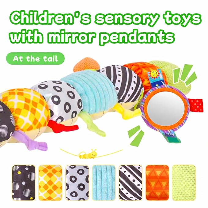 2026 Soft Plush Caterpillar Baby Musical Toy for 0-12 Months Newborn Tummy Time Training, Infant Sensory Stuffed Doll with Rattle, Crinkle Paper & Mirror, Unisex Baby Shower Gift for Boys Girls