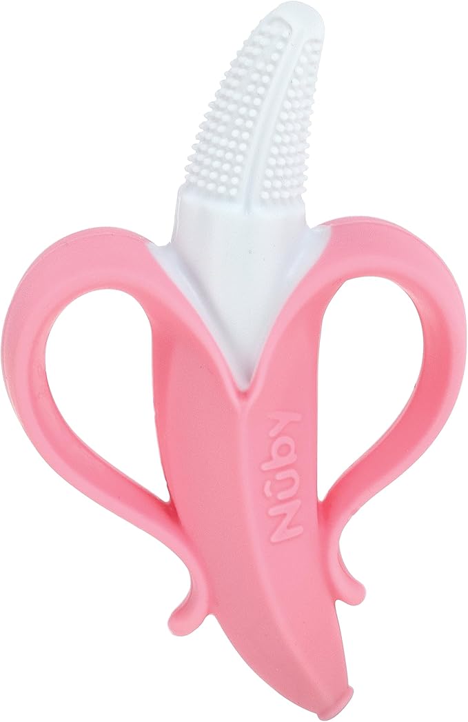 Nuby NanaNubs Banana Massaging Toothbrush - Baby Teething Toy - 3+ Months - Pink