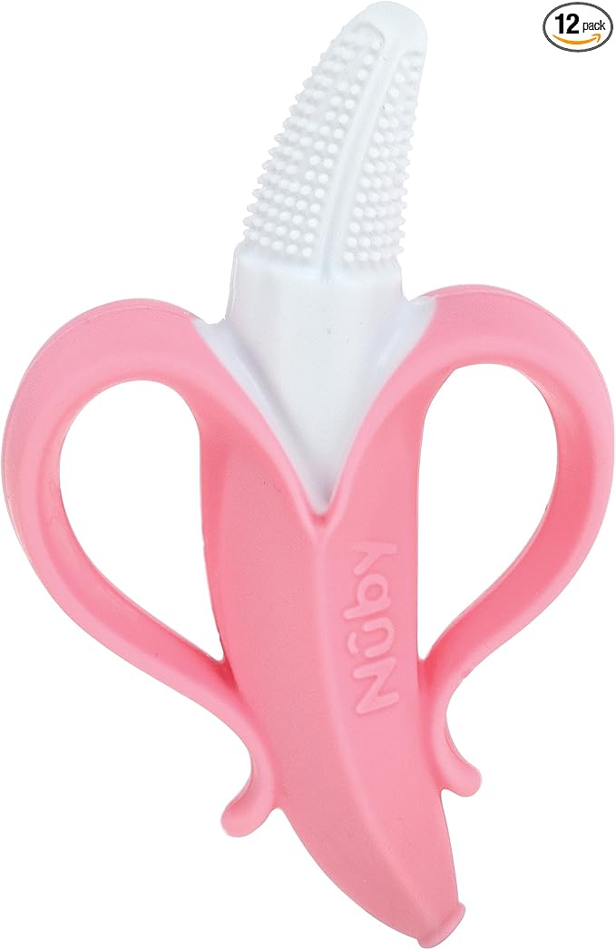Nuby NanaNubs Banana Massaging Toothbrush - Baby Teething Toy - 3+ Months - Pink,(Pack of 12)