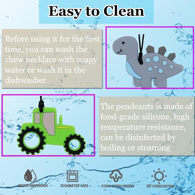 Chew Necklaces for Sensory Kids, 6 Pcs Chewy Necklace Teether for Boys and Girl to Chewing Biting and Teething, Silicone Chewable Fidget Necklaces for Autistic Toddlers Children Teens and Adults