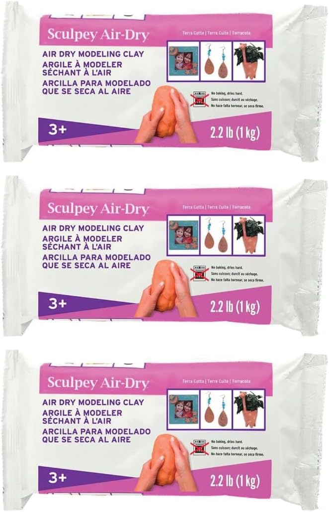 Sculpey Air-Dry, Premium Air Dry Clay, Terra Cotta, No Baking Required, 2.2 lb. (1 kg), Pack of 3, 6.6 lbs. Total