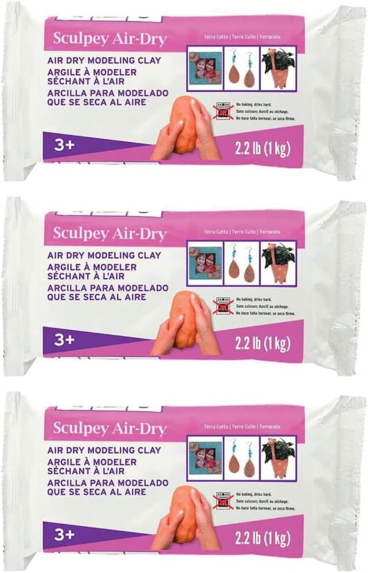 Sculpey Air-Dry, Premium Air Dry Clay, Terra Cotta, No Baking Required, 2.2 lb. (1 kg), Pack of 3, 6.6 lbs. Total