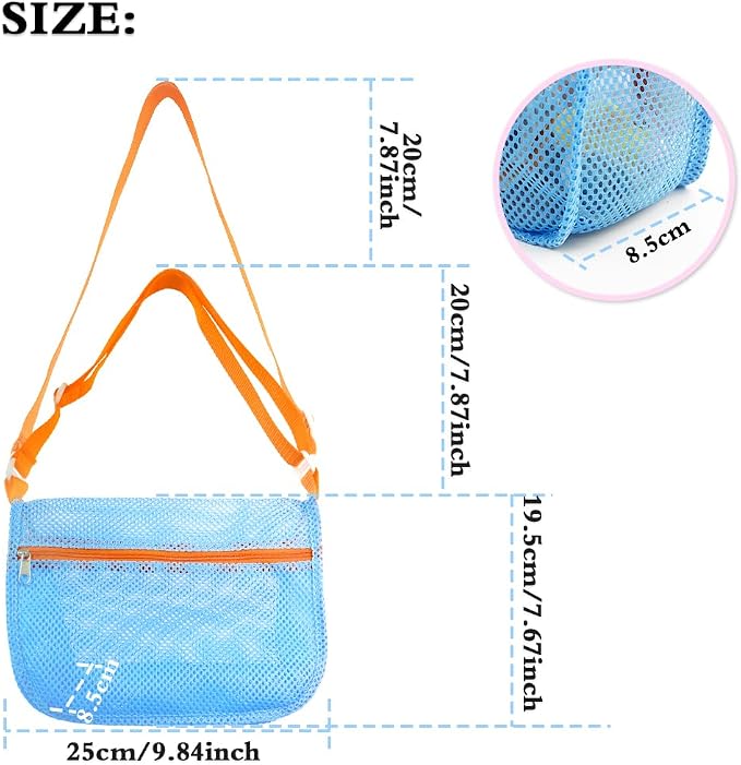 Mesh Beach Bags for Sand Toys - 3 Pack Seashell Collecting Bags with Adjustable Straps, Kids Beach Toy Organizer & Shell Pouch for Boys Girls, Summer Beach Essentials