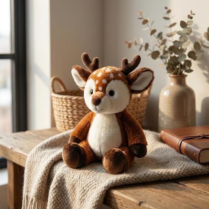 Stuffed Animal Plush Toy Soft Plushie Cuddly Deer Cute Plush Toy for Kids Toddlers Boys Girls Birthday Christmas Nursery Decor Party Favors