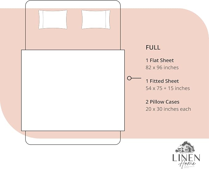 Linen Home 100% Cotton Percale Sheets Full Size, Tropical Peach, Deep Pocket, 4 Pieces Set- 1 Flat, 1 Fitted and 2 Pillowcases, Crisp Cool and Long Staple Strong Bed Linen