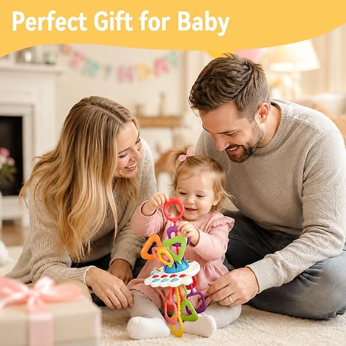 Baby Toys 6-12 Months, Montessori Silicone Pulling Toy for Babies, 6 in 1 Pull String Sensory Toy, Baby Teething Toy, Car Seat & Stroller Toys, Gift for 1 Year Old Boy Girl
