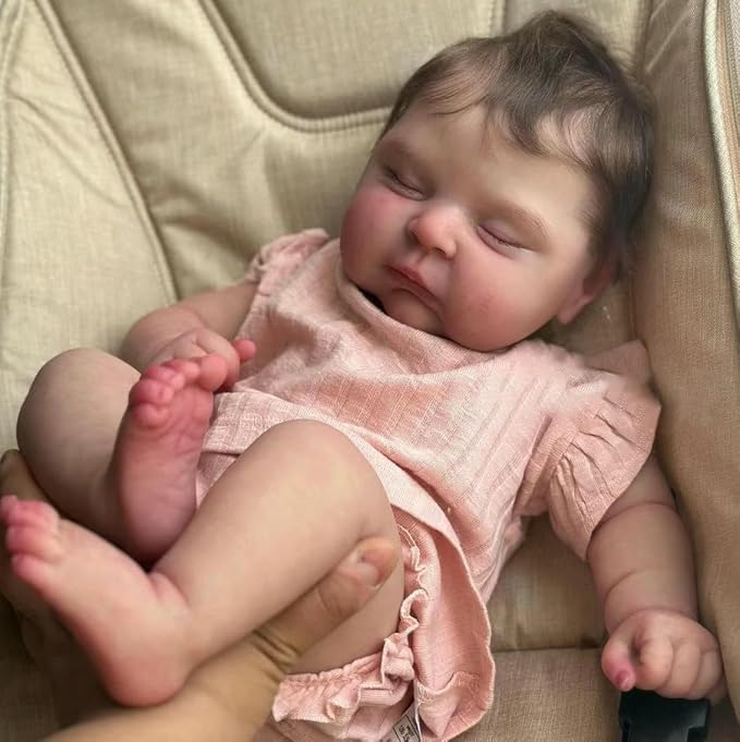 iCradle Lovely Real Look Reborn Baby Doll Girl 20inch 50cm Vinyl Silicone Baby Doll Cloth Body Realistic Newborn Doll Gift Toy for Ages 3+ (Pink Outfit Sleeping Doll)