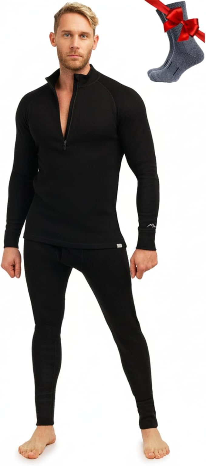 Merino.tech Merino Wool Base Layer Mens Set - Heavyweight, Midweight, Lite Merino Wool Thermal Underwear For Men Top, Bottom