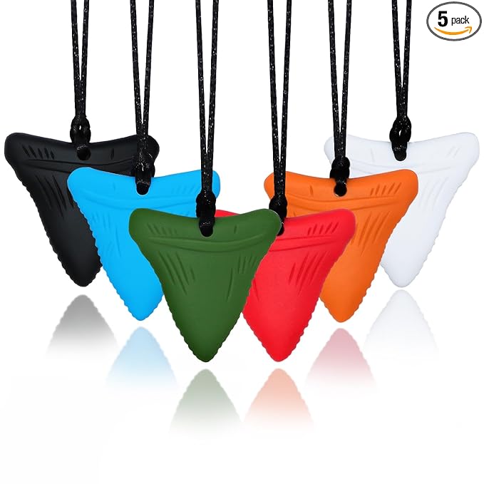 Sensory Chew Necklaces for Kids, Shark Tooth Silicone Chewy Necklace 6 Pack for Autism/ADHD/SPD, Autism Sensory Toys Reduce Chewing Fidgeting for Boys Girls Adults Chewer