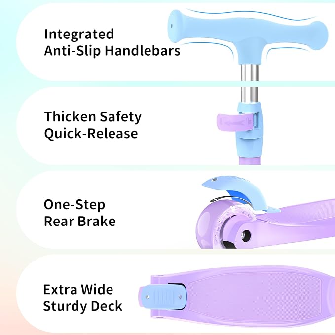 BELEEV Scooters for Kids 3 Wheel Kick Scooter for Toddlers Girls Boys, 4 Adjustable Height, Lean to Steer, Light up Wheels, Extra-Wide Deck, Easy to Assemble for Children Ages 3-12