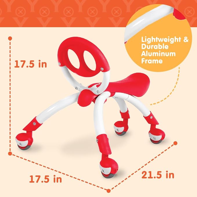YBIKE Pewi Walking Ride On Toy - Toddler Walker for Ages 9 Months to 3 Years Old, 10 inches, Red, One Size (YPIW1)