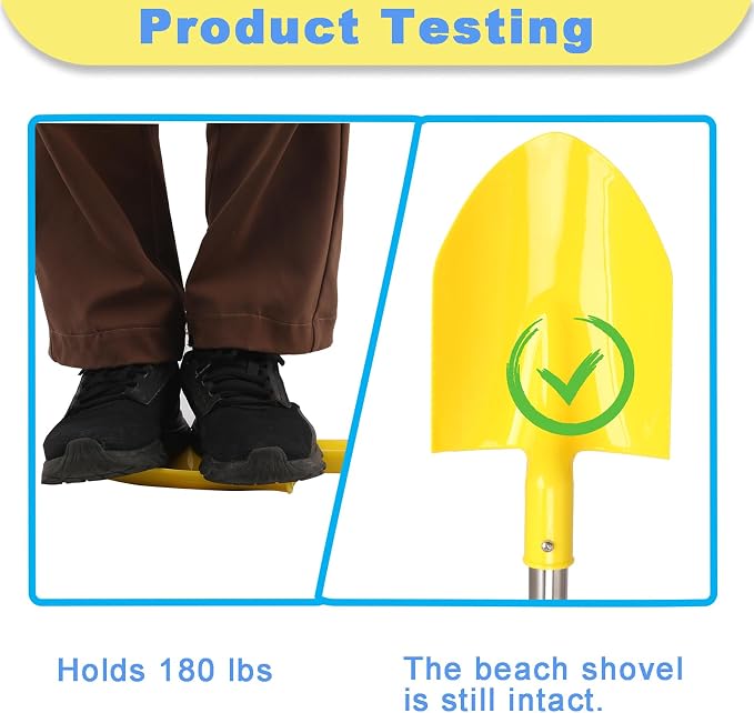 Beach Shovels Long Handle for Kids,3PC 24Inch Beach Sand Shovels Toys for Digging Heavy Duty Stainless Steels with Yellow Soft Spone Sturdy Scoop Seaside Kids Tool Lightweight Gift Set