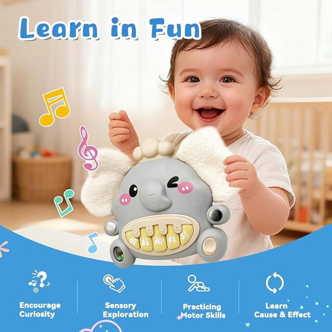 Cute Elephant Piano for Baby Musical Toys 18M+, Early Learning Light up Music Keyboard Infant Toy Perfect Christmas Birthday Gifts for Boy & Girl Age 2 3 Years Old (Grey-Elephant)