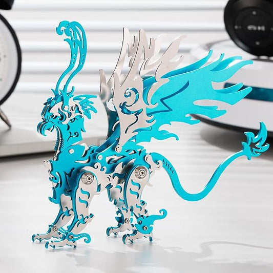 3D Metal Puzzles Toys The Meow Meow Family King and Princess Cat DIY Handmade Assembled Model Kits Ornaments Christmas New Year and Birthday Gifts for Adult (Gu Diao Blue)