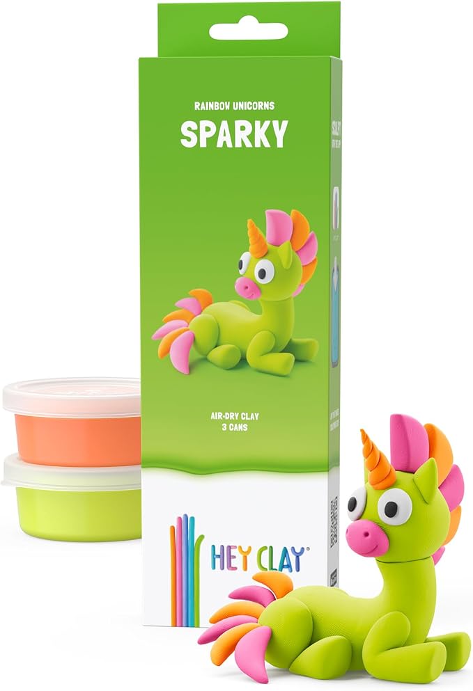 Hey Clay - Modelling Air-Dry Clay with Fun Interactive App - Sparky, Series Rainbow Unicorns, 3 cans