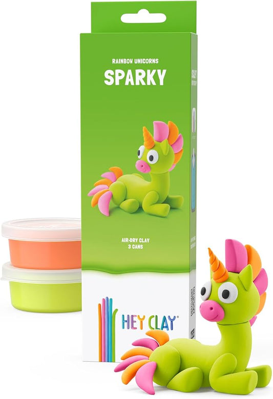 Hey Clay - Modelling Air-Dry Clay with Fun Interactive App - Sparky, Series Rainbow Unicorns, 3 cans