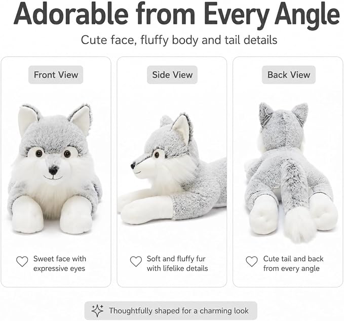 BENINY 30 Inch Giant Wolf Stuffed Animal, Super Soft Big Winter Wolf Plush Toy Pillow, Fluffy Stuffed Wolf Plushie for Kids and Adults, Birthday