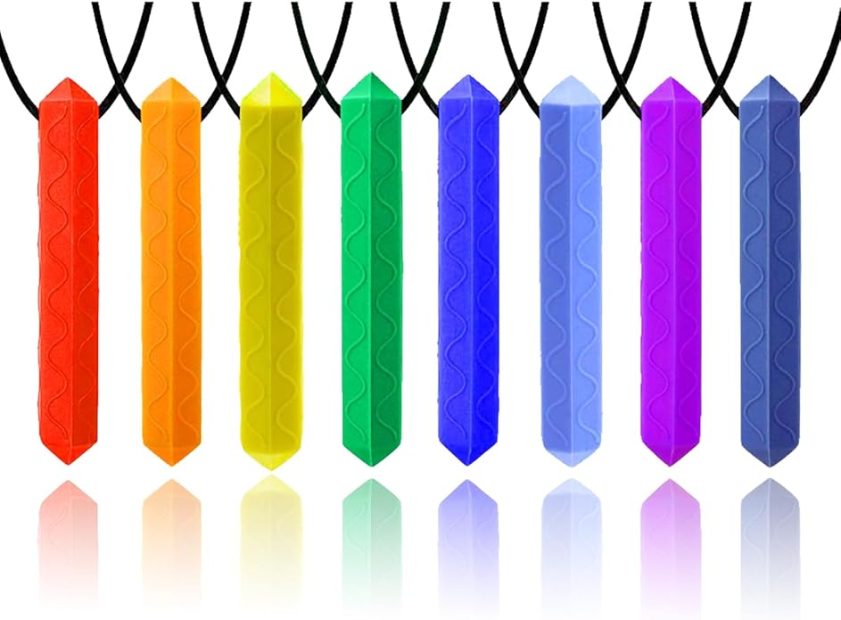 Sensory Chew Necklace, 8 Pack Diamond Chew Necklaces for Sensory Kids, Made from Food Grade Silicone for for Autistic, ADHD, Oral Motor Boys and Girls Children (Rainbow Color)