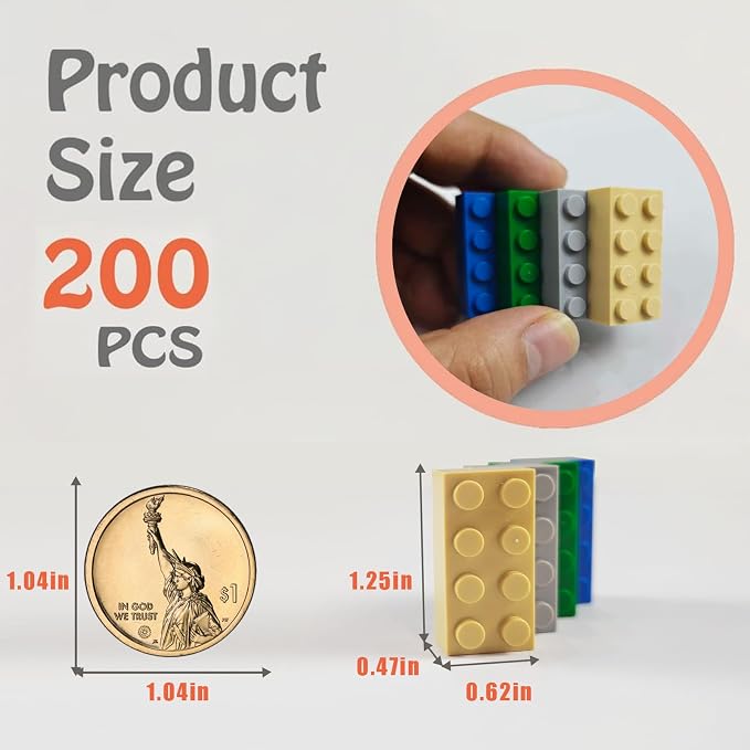 HUIZDQ 200 Piece Classic Small Building Bricks, 2x4 Building Blocks STEM Creative Building Toys, Blue, Gray, Green, Sand(Small Bricks, 1.25x0.62x0.47 in)