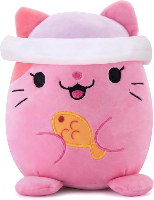 AIXINI Animal Plush Toys Set - Panda, Brown Bear, Bunny, Corgi, Pink Cat with Cute Hats, Soft Stuffed Animals for Kids, Christmas Birthday Gifts (Pink Cat, Medium Size)