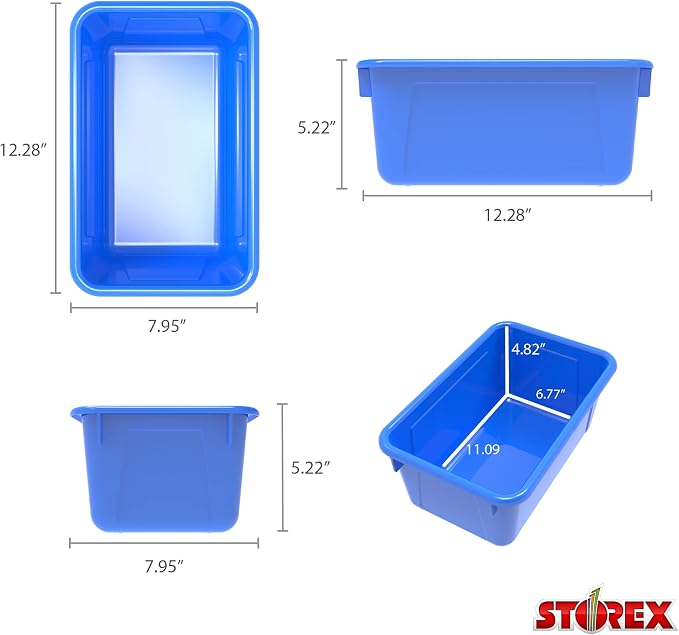 Storex Small Cubby Bins – Plastic Storage Containers for Classroom, 12.2 x 7.8 x 5.1 inches, Assorted Colors, 5-Pack (62414A05C)