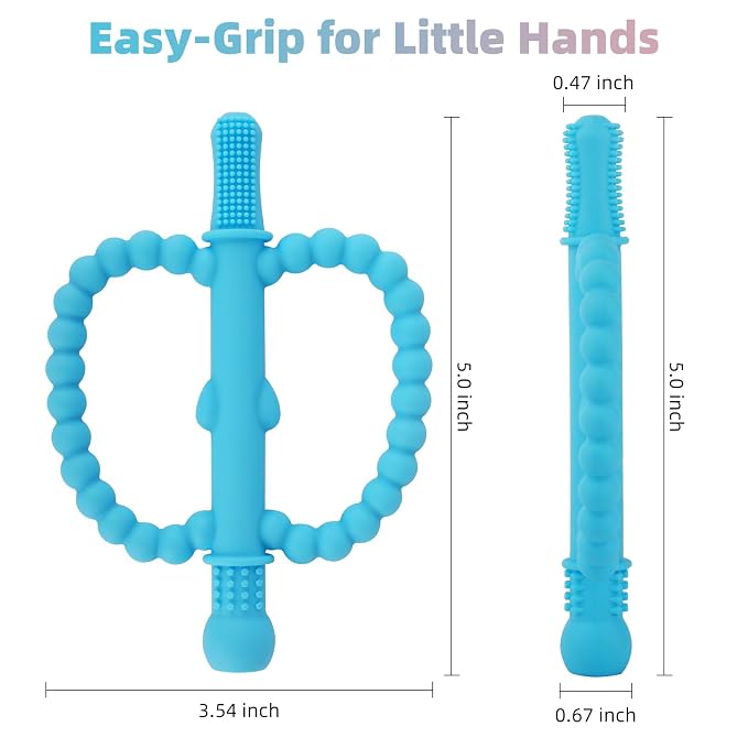 Fu Store Hollow Teether Tube 3 Pack Apple Shape Chew Straw Sensory Toy for Infant Toddlers Silicone Tubes Teething Toys for Babies 0-6 0-12 0-36 Months (Pink, Dark Pink, Blue)