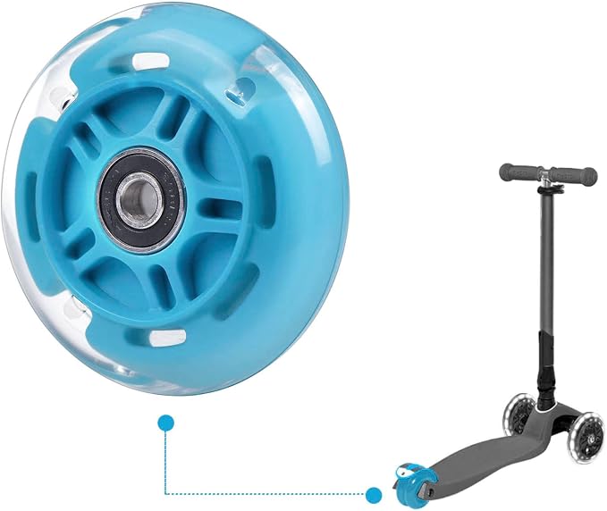 2-Pack Rear 80mm Colorful Flashing 3-Wheeled Kid Scooter Replacement Wheels for Kid Push Kick Scooter (Blue)