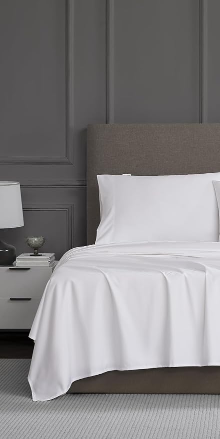 Linen Closet Luxury 1200 Thread Count King Size Sheets Set, 4 Pieces, Cotton Rich, White, Soft, Durable & Wrinkle Resistant Sateen Sheets, 16" Deep Pocket Fitted Sheet, Home & Hotel Essentials