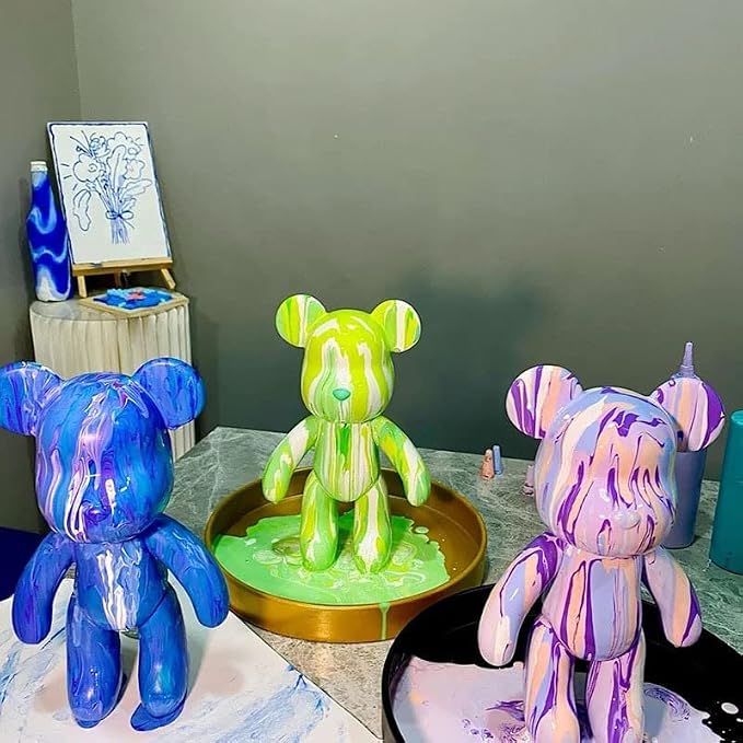 HANDA DIY Painting Fluid Bear Teddy Bear Violent Bear Gloomy Bear Painting Kit Set Creative Home Decorations Handmade Doll Figurine Toys Gift for Birthday Valentines (9.05 inch, Bear Mold)