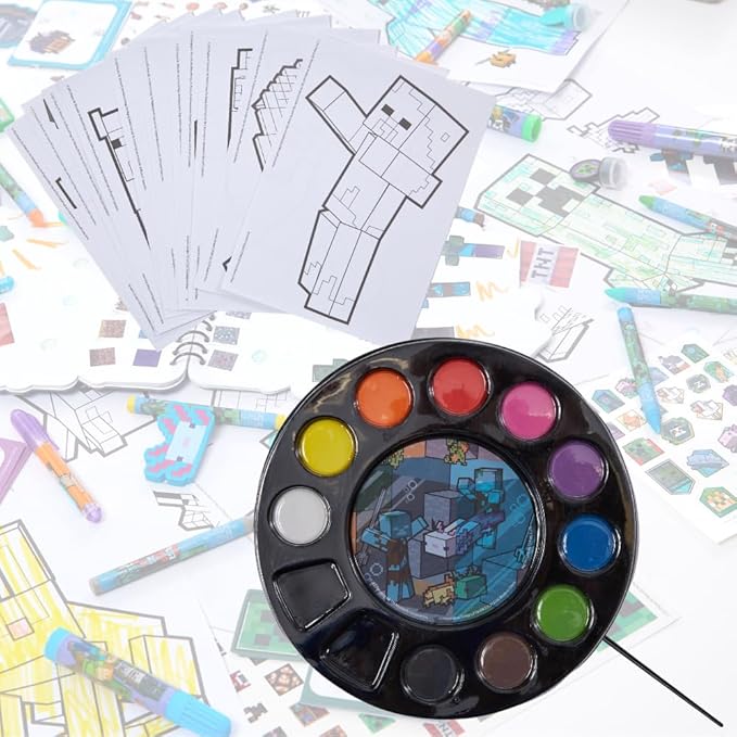 Innovative Designs Minecraft Creativity Fun Kids Art Set for Coloring, Painting, and Crafts