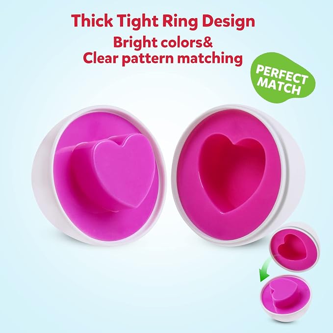 Matching Eggs Color and Shape Recoginition Sorter Puzzle Easter Eggs Sensory Toys Early Learning Educational Fine Motor Skill Montessori Geometric Eggs for Toddlers Boys Girls (12 Shape Eggs)