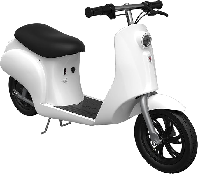 Razor Electric Retro Scooter for Ages 8+, 170 lb Max Weight, White, w/ 250W Motor, 12.5” Tires & 24V Battery, Up to 15 MPH, Pocket Mod – Lightweight Ride On Motorcycle Bike for Young and Teen Riders