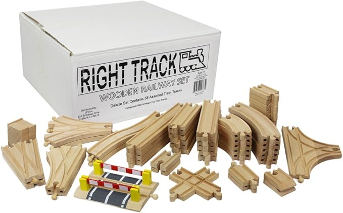 Right Track Toys Wooden Train Track Deluxe Set: 56 Premium Wood Pieces 100% Compatible with Thomas - All Tracks and No Fillers