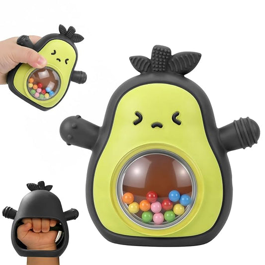 Baby Rattle Teething Toys Silicone Avocado Teething Mitten Sensory Toys for Grasping Chewing Sucking Hearing Needs-Baby Teether for Teething Relief-BPA Free Infant Toys Baby Shower Gifts (Black)