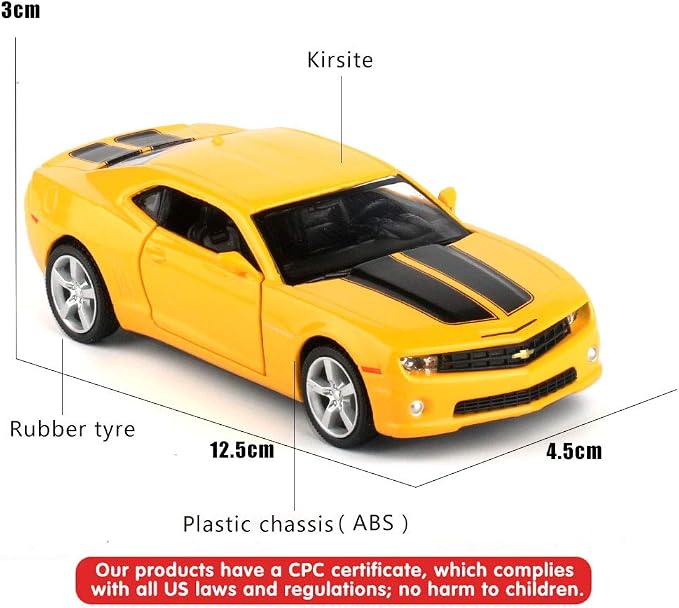 TGRCM-CZ 1/36 Chevrolet Camaro Bumblebee Diecast Car, Pull Back Toy with Open Doors, Toy Car for Toddlers Kids Boys Girls Gift，Yellow