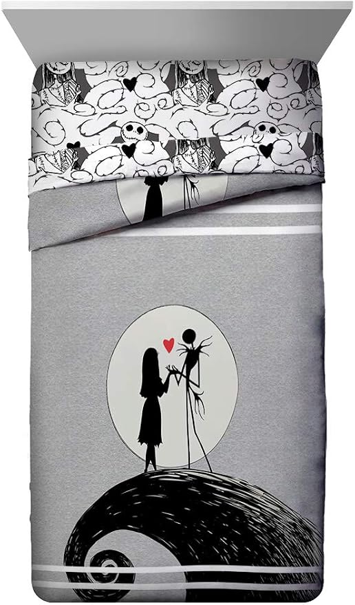 Jay Franco Disney Nightmare Before Christmas Moonlight 7 Piece Full Bed Set - Includes Reversible Comforter & Sheet Set - Features Jack Skellington and Sally - Super Soft Microfiber