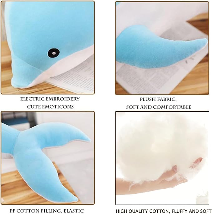 Somao Dolphin Stuffed Animals Plush Pillow Super Soft Sea Animal Plush Toys Dolls for Boys Girls Sleeping Cushion Gift (70cm/27.55in, Blue)
