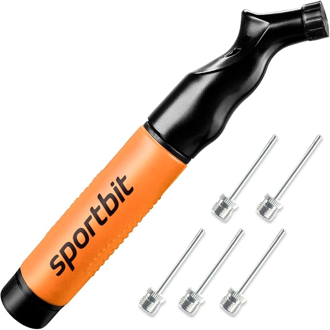 SPORTBIT Ball Pump for Sports Balls - Push & Pull Inflating System - Hand Pump for Exercise Balls - Volleyball Pump, Basketball Inflator, Ball Air Pump - Goes with 5 Needles Set