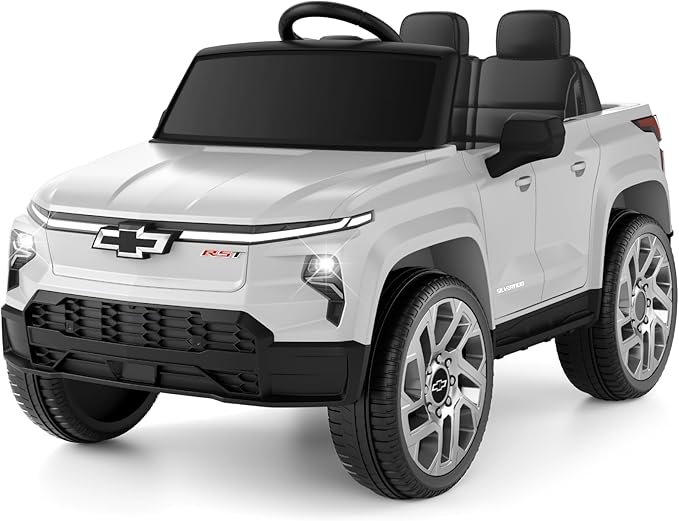 24V Licensed Chevrolet Silverado EV Electric Car for Kids, Ride on Toys for Toddlers with Remote Control, Soft Start, Wide Seat, 3 Speed, LED Lights, Music Player, Birthday Gift, White